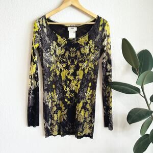 VTG Fuzzi Jean Paul Gaultier Sheer Mesh Floral Top Size 16 Y2K 90s Whimsy Grunge